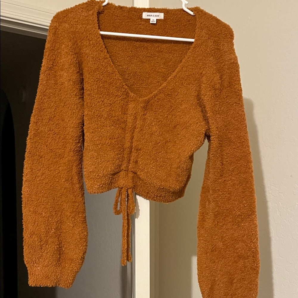 Stitch and Pine Winter Warm Rust V-Neck cropped Sweater Med Indie Boho